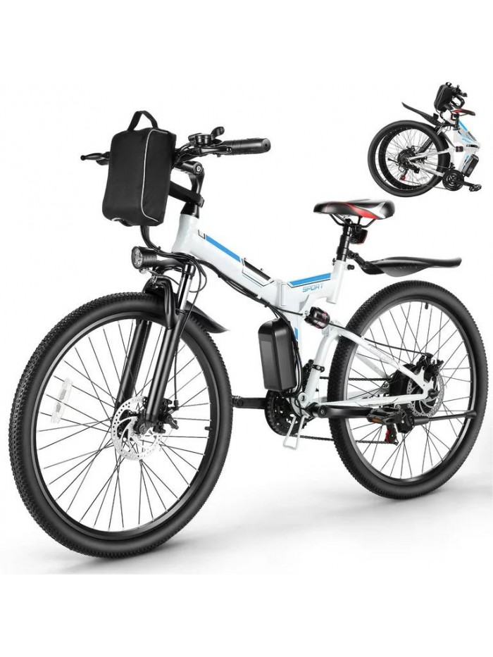 Gocio500W Electric Bike Folding Electric Mountain Bike, 19Mph 50Miles Adults Electric Bicycle Foldable Ebike 374.4Wh Battery, Full Suspension, 26" Anti-Slip Tires, 21 Speed E-Bike for Adults Women Men