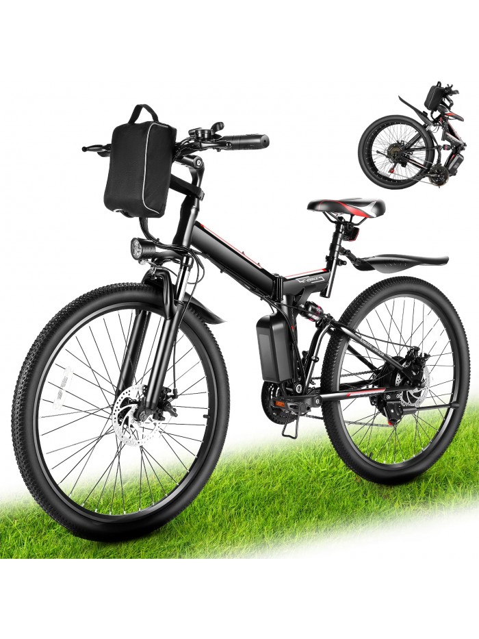 Gocio 26" Folding Electric Bike for Adults, 500W Electric Mountain Bike, 19.8Mph Foldable Ebike with 48V Removable Waterproof Battery, Double Shock Absorption E-Bicycle, Black/White