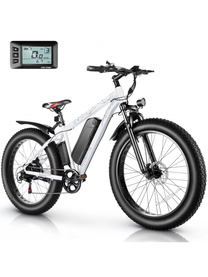 Gocio 26" 4.0 Fat Tire Electric Bike for Adult, 500W Ebike 48V 13Ah Removable Battery Mountain Electric Bicycle, 19Mph Snow E-Bike with LCD, Shimano 7-Speed Beach Bike for Men Electric Bicycle