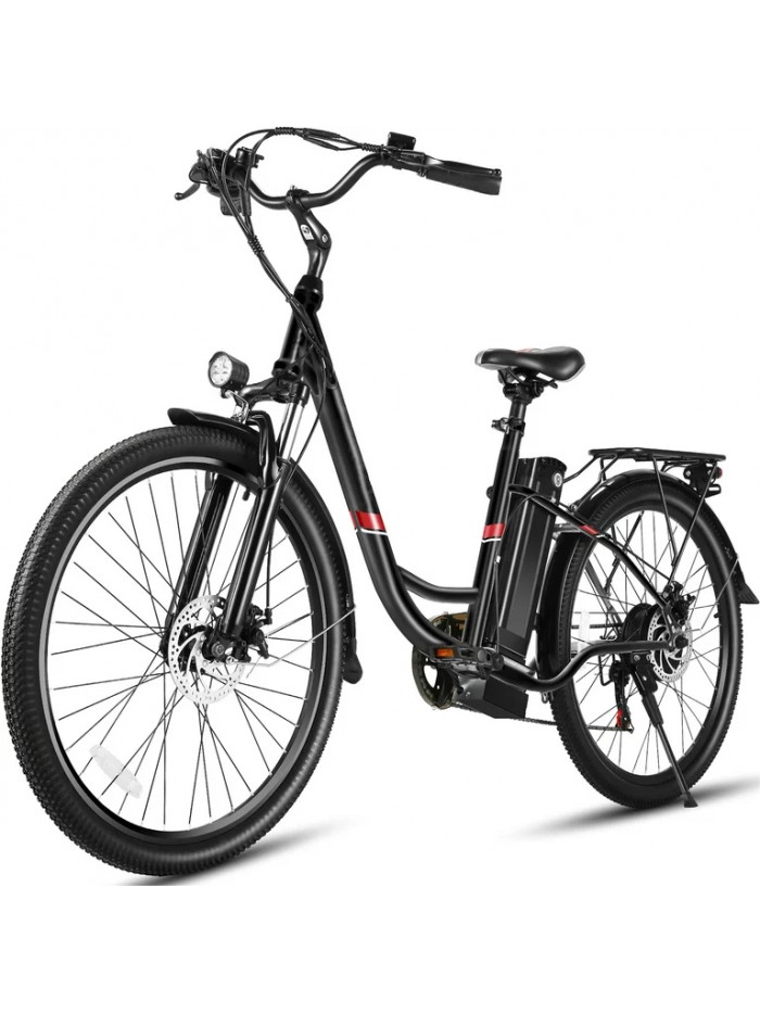 Gocio 26" 500W Electric Bike for Adults, 19MPH/50Miles Electric City Bicycle with Removable 374.4Wh Battery for Low-Step Women Electric Bike, Shimano 7-Speed & Suspension Fork Commuter E-Bicycle