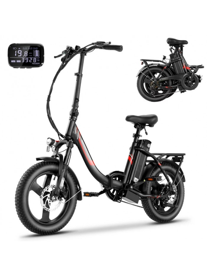 Gocio 350W Foldable Electric Bike, 16"x3" Fat Tire City Electric Bicycle with 48V 7.8Ah Removable Battery, Shimano 7 Speed Gears Mountain Ebike for Women Men Adults, 19.8MPH Commute Electric Bike