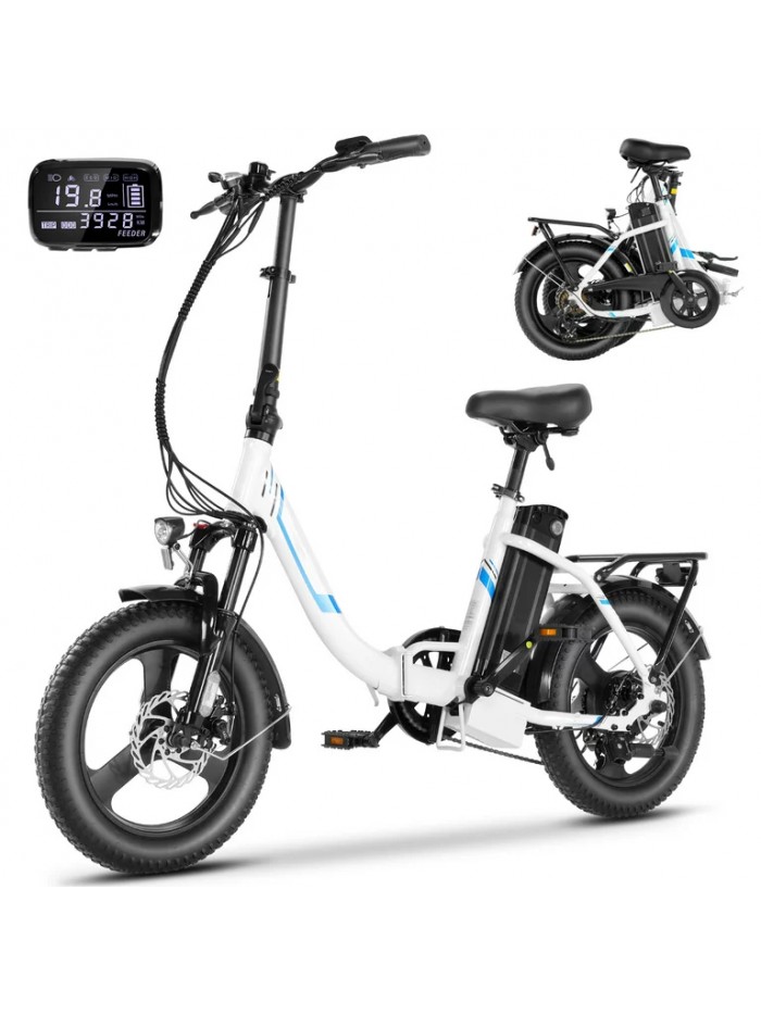 Gocio 350W Foldable Electric Bike, 16"x3"Fat Tire City Electric Bicycle with 48V 7.8Ah Removable Battery, Shimano 7 Speed Gears Mountain Ebike for Women Men Adults, 19.8MPH Commute Electric Bike