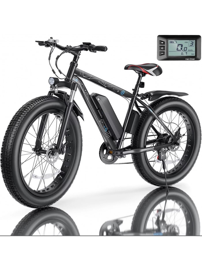 Elifine 26"x4.0 Fat Tire Electric Bike, 48V 13Ah Battery, 500W Electric Mountain Bicycle Adult Ebike, LCD Display, 5 Riding Modes 7-Speed Snow Bike Beach E Bike for Adults Men