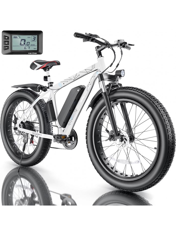 Elifine 26"x4.0 Fat Tire Electric Bike, 48V 13Ah Battery, 500W Electric Mountain Bicycle Adult Ebike, LCD Display, 5 Riding Modes 7-Speed Snow Bike Beach E Bike for Adults