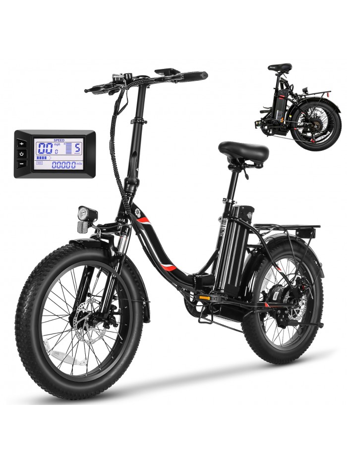 Elifine 20" 3.0 Fat Tire Electric Bike, Peak 750W Foldable Electric Bicycle, 48V 10.4Ah Removable Battery, Max 20mph Commuter Ebike, LCD Meter Electric Bike for Adults White UL 2849