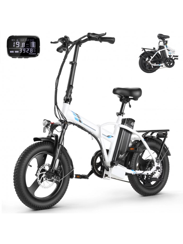 Gocio 350W Folding Electric Bike,16"脳3 Fat Tire Electric Bicycle, 48V 7.8Ah Removable Battery City Cruiser Ebike with LCD Display, 7 Speed Electric Commuter Bike for Adults