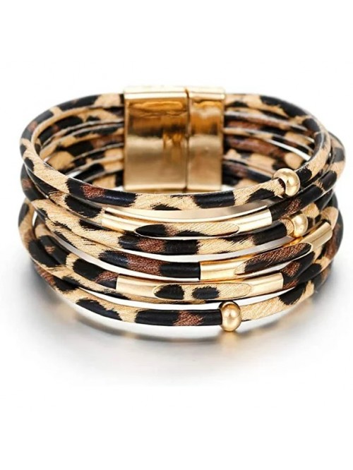 Leather Wrap Bracelets for Women, Boho Leopard Mul...