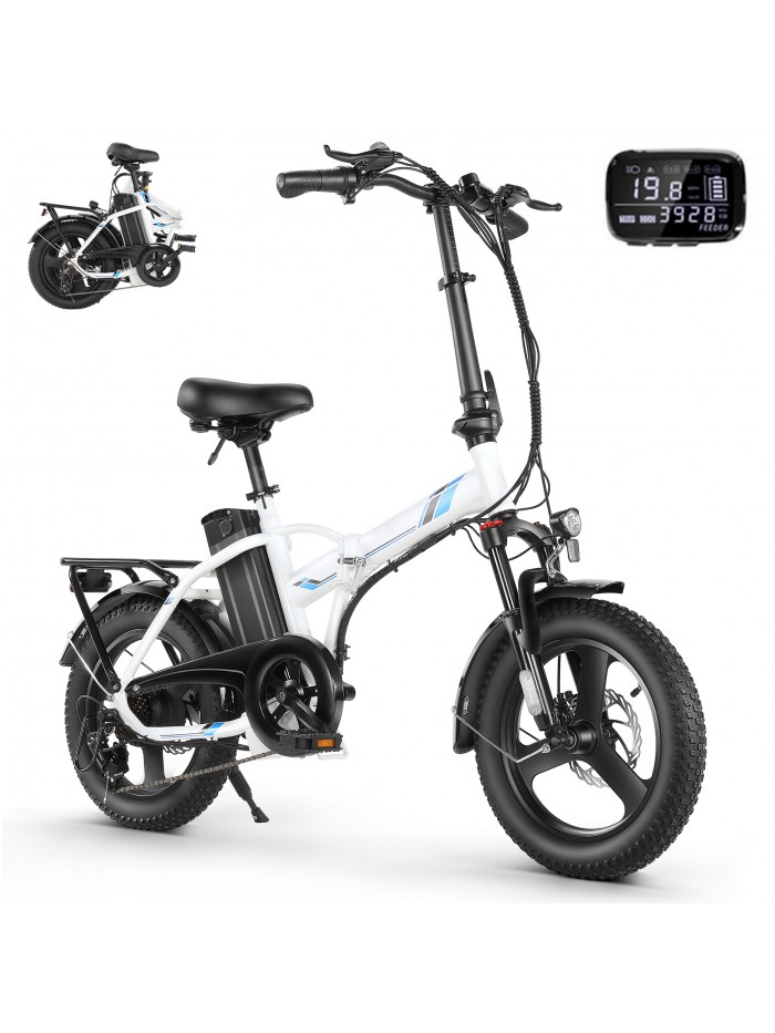 Gocio 350W Folding Electric Bike,16"脳3 Fat Tire Electric Bicycle, 48V 7.8Ah Removable Battery City Cruiser Ebike with LCD Display,Electric Commuter Bike for Adults