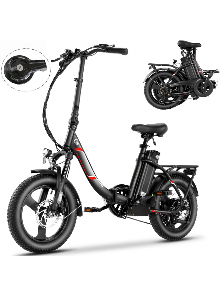 Elifine 350W Electric Bike for Adults, 16" Electric City Bike Cruiser Ebike, 374.4Wh Removable Battery, max 50Miles/19Mph, Suspension Fork, 7 Speed Electric Commuter Bicycle with Rear Rack Women EBike