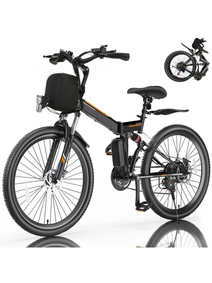 Elifine 26 In. Folding Mountain Electric Bike for Adults, 500W Motor, 21 Speed, Full Suspension, 48V Foldable Ebike with Removable 7.8Ah Lithium-Ion Battery Electric Commuter Bike