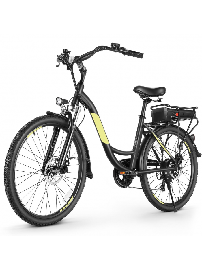 Elifine 26" Electric Bike, Peak 700W Electric Commuter Bike, 48V 10.4Ah Battery, Electric Cruiser Bike with 5 Riding Modes, Headlight, Rear Rack, 7 Speeds, Step Through Ebike for Women, Men, UL2849