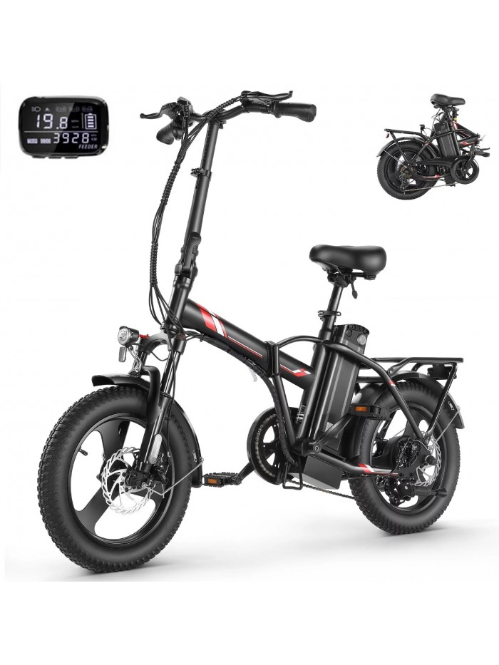 Gocio 350W Folding Electric Bike,16"脳3 Fat Tire Electric Bicycle, 48V 7.8Ah Removable Battery City Cruiser Ebike with LCD Display,Electric Commuter Bike for Adults