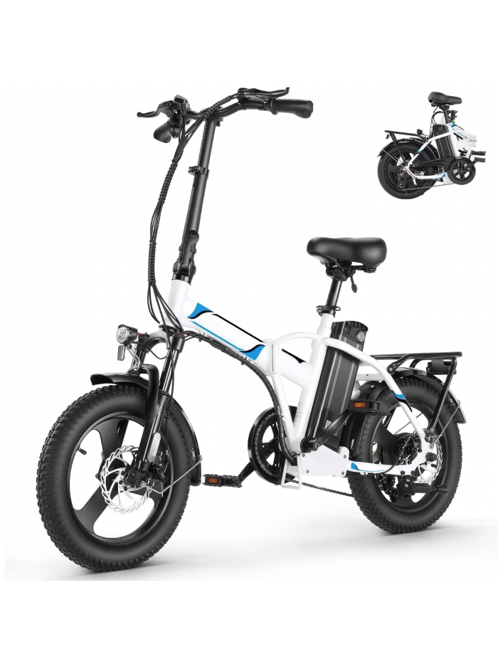 Elifine Peak 700W Electric Bike, 16" x 3.0 One-Piece Fat Tire Foldable Electric Bicycle for Adults Women, 48V 374.4Wh Removable Battery EBikes, 20MPH Commuter E Bike